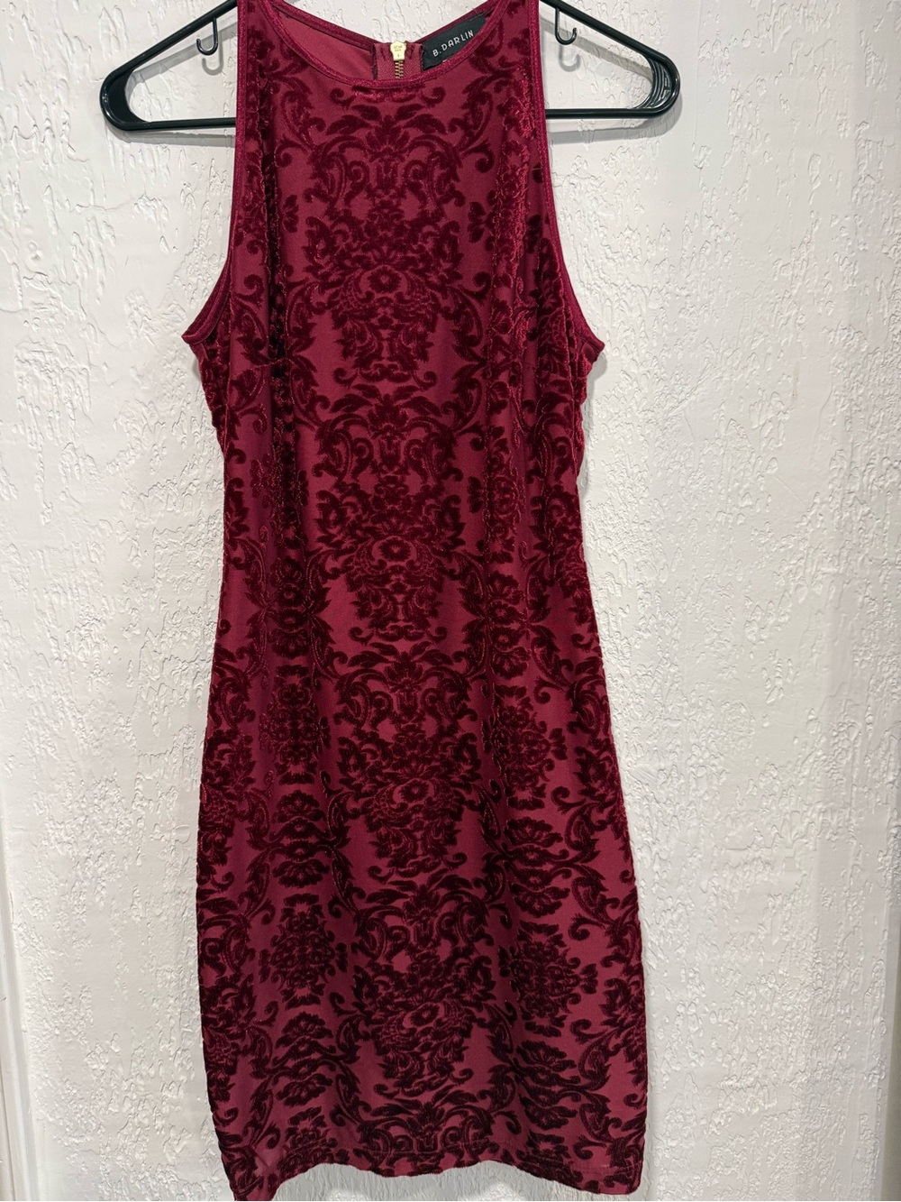 B. Darlin Women’s 5/6 Cherry Velvet Damask Tank Dress Sleeveless Short